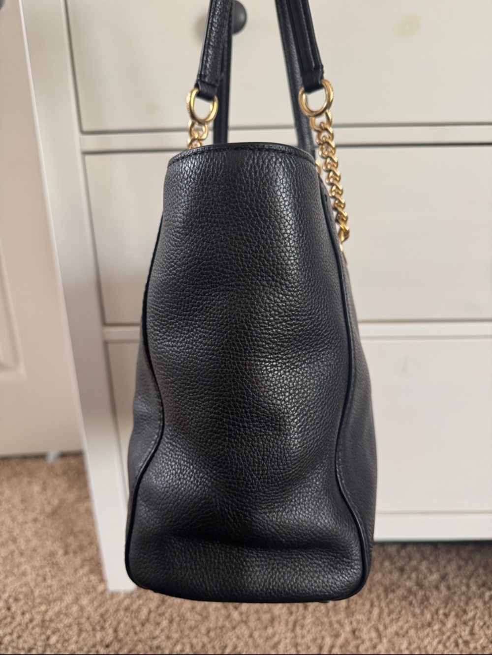 Coach Turnlock Chain Tote 57107 Black Leather Tote with Gold Chain Handles - Picture 8 of 16